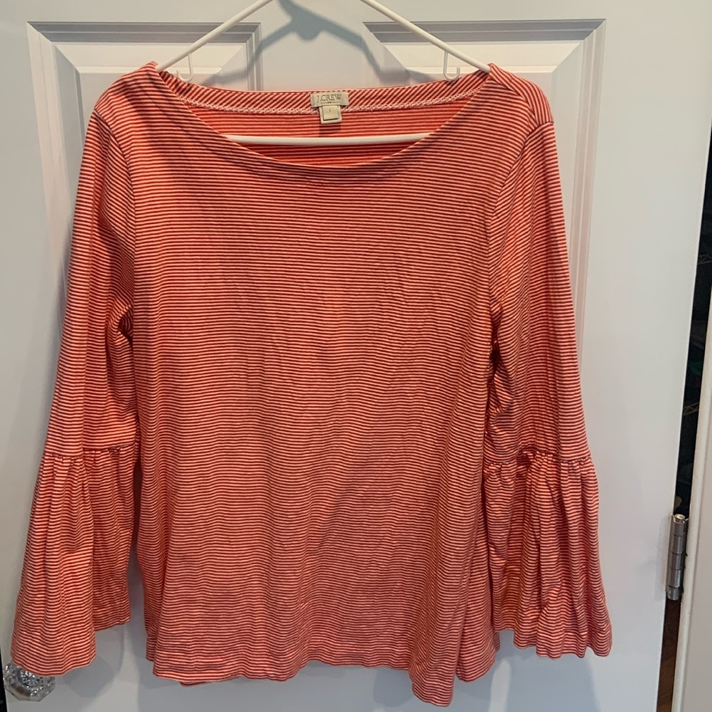 JCrew orange & white long sleeve ruffle shirt